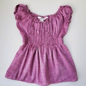 Cotton ruched waist smocking frilly cap sleeve blouse